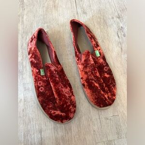 Sanuks Red Velour Shoes